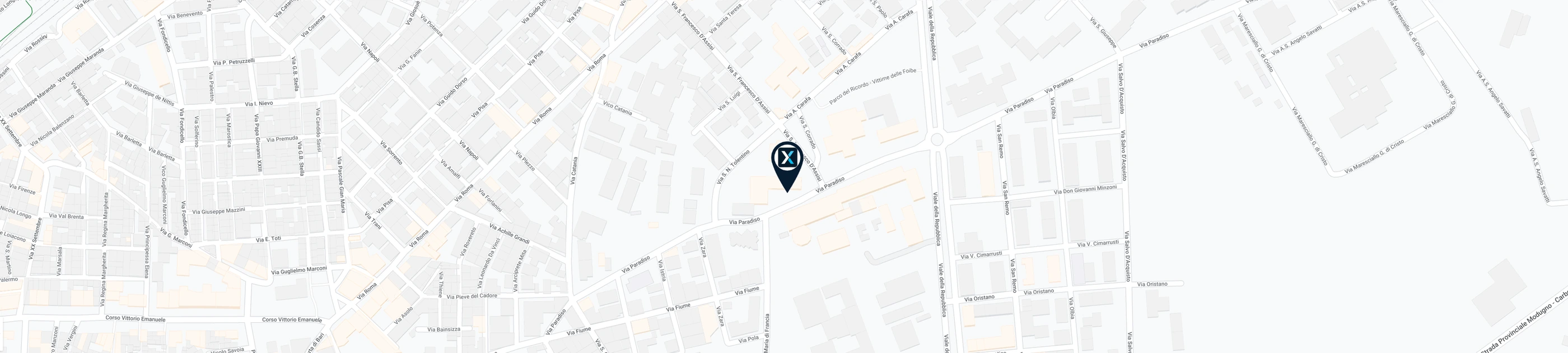 Mappa di Via Paradiso a Modugno con la posizione dello Studio Radiologico Raggi X